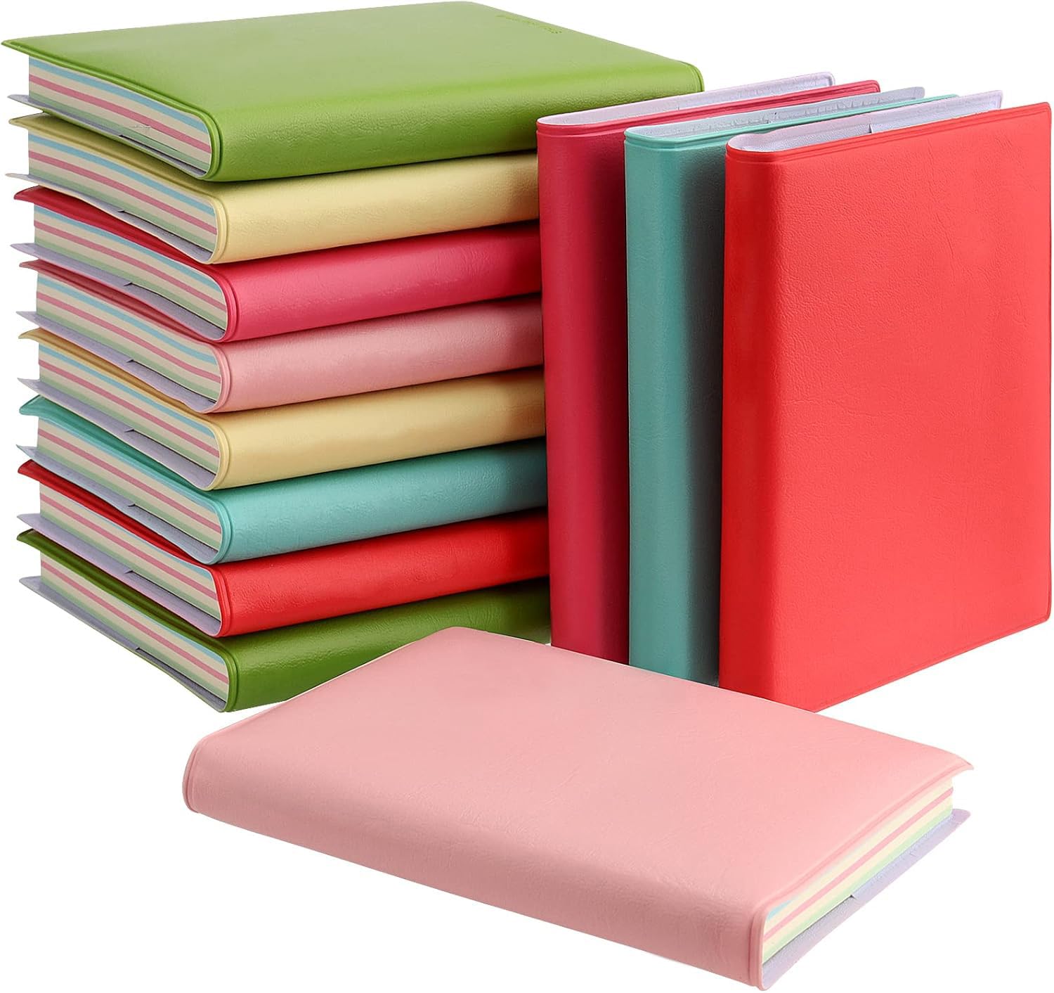 PINGEUI Pack of 12 Mini Notebooks, 100 Sheets Pockets, Notepad, No Notebooks with PU Leather Cover, Mini Notepad for Journal, Diary, Memo Notebook, 10 x 8 cm, 6 Colours