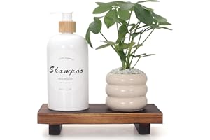 AYIAREN Small Bathroom Counter Organizer Tray Wooden Pedestal Stand for Display Decor Farmhouse Wood Risers Soap Dish Dispenser Holder for Kitchen Sink Tray Modern Bathroom Vanity Accessories Decorative trays
