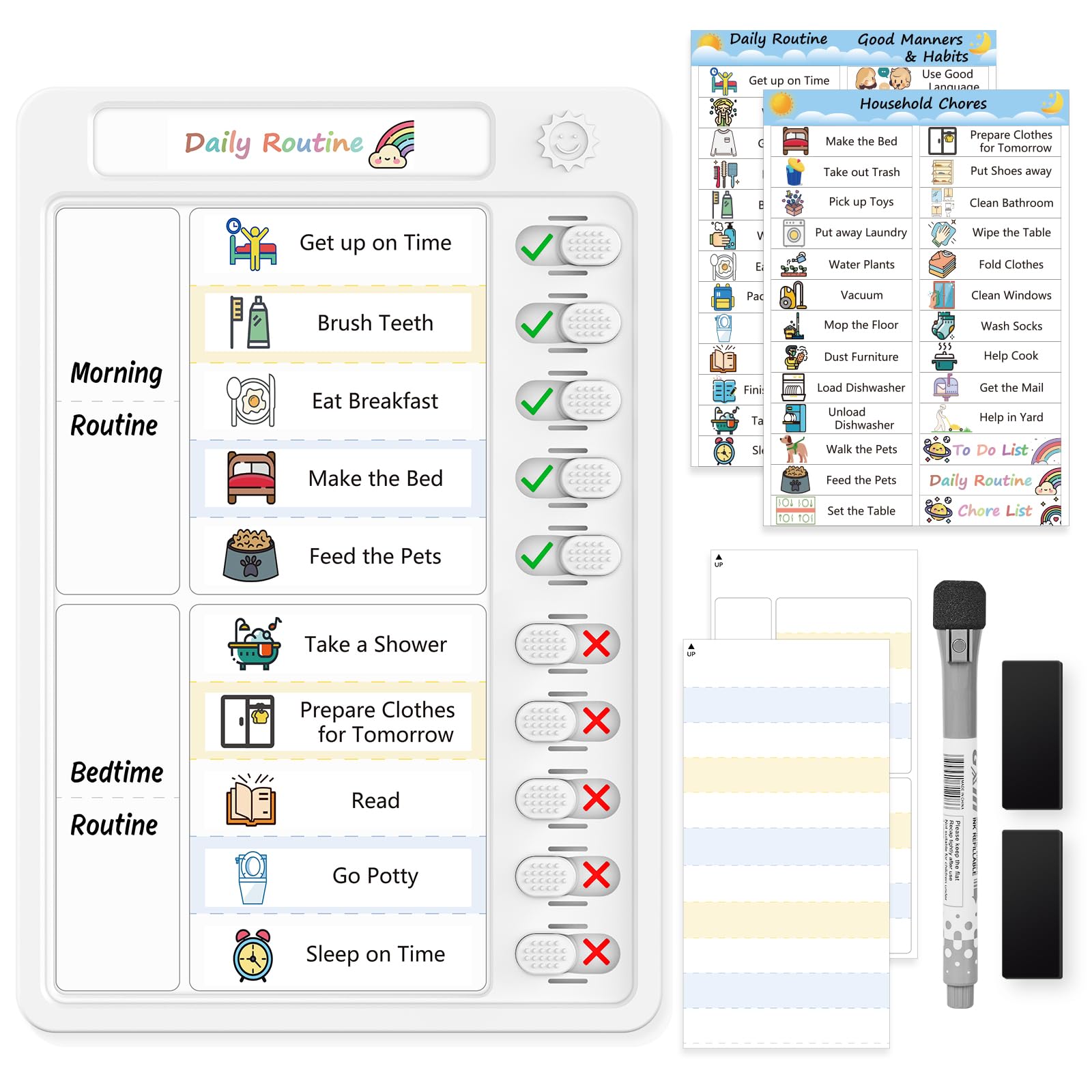 Photo 1 of OORAII Reusable Behavior Chore Chart for Kids w/ 52 Stickers, Dry Erase Daily Routine Chart, Sliding Chore Board Planning Board, Reward Chart for Kids, Responsibility Chart for Back to School, 1 Pack