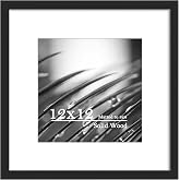 eletecpro 12x12 Solid Wood Pictue Frame, Glass Cover, Black, 1-Pack | Display Photo 8x8 with Mat or 12x12 Without, Secure Tabletop with Stand, Gallery Wall Decor, Easy Photo Changing