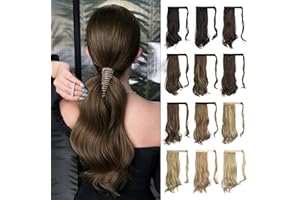 Sofeiyan Curly Ponytail Extension 15 Inch Heat Resistant Synthetic Natural Wavy Hairpiece Wrap Around Pony Tail Hair Extensions for White Black Women Hair Piece, Brown