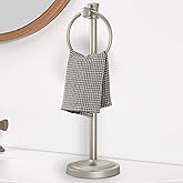 Hoimpro 17 Inch Stand Hand Towel Holder Towel Bar Towel Hanging Ring, Free Standing Floor Hand Towel Rack Storage for Bathroom Kitchen Vanity Countertops, Hardware Accessories(Brushed Nickel)