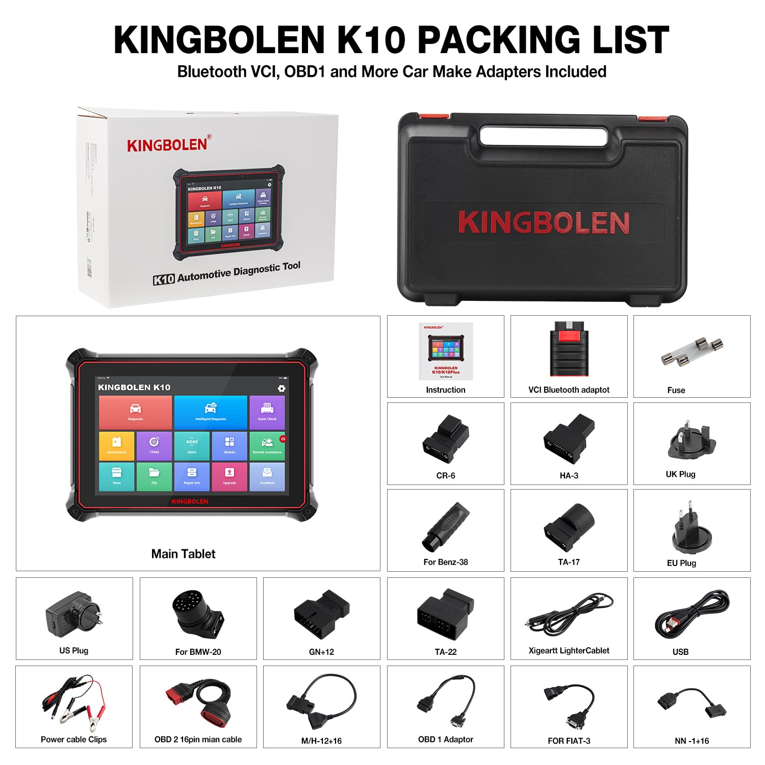 KINGBOLEN K10 Bi-Directional Scanner Full Systems Diagnostic Scan Tool, Topology Graph, 41+ Resets, ECU Coding, ADAS Calibration, FCA AutoAuth, 2 Years Fr-ee Update 10