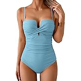 Eomenie Women's Push Up Wrap Front Swimsuit One Piece Tummy Control Bathing Suits Bandeau Support Slimming Swimwear