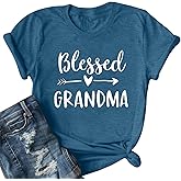 Blessed Grandma Shirt Funny Cute Graphic Tees Women Letter Print T-Shirt Casual Short Sleeve Tops