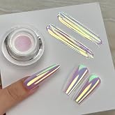 Yokefellow GleamTap Cushion Aurora Chrome Nail Powder -Mermaid Aurora Effect,Nail Art Glitter Decoration for Home DIY Salon Manicure (GT115 Ethereal/Pink Lilac with Gold Sheen)