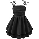 Arshiner Girls Summer Spaghetti Strap Dresses Flowy Tiered Ruched Smocked Back Casual Beach Midi Sundress