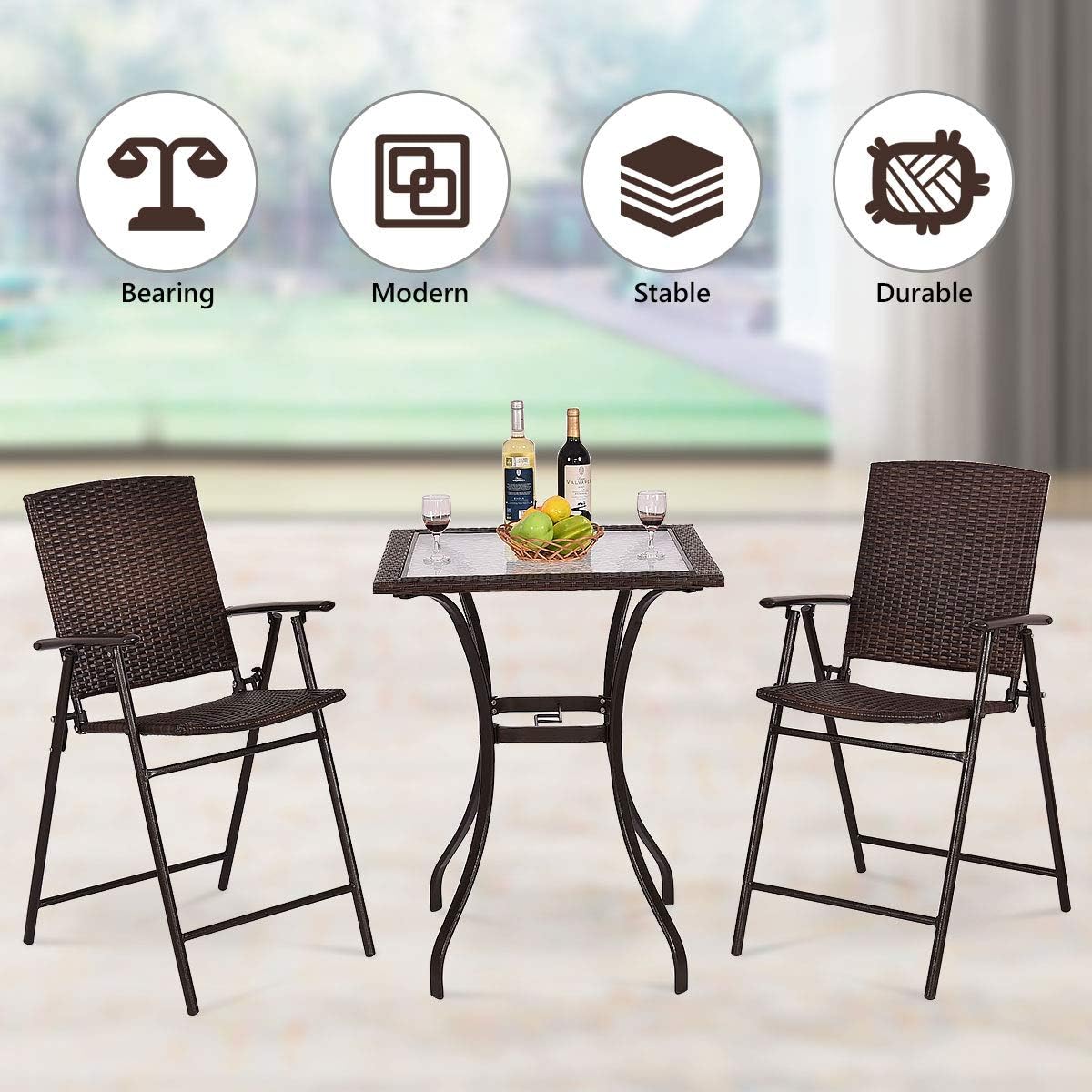 TANGKULA Patio Table Outdoor Garden Balcony Poolside Lawn Glass Top Steel Frame All Weather Dining Bistro Table (Mix Brown Square 28.5"): Kitchen & Dining