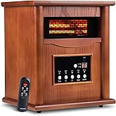 Electric Infrared Space Heaters for Indoor Room Use, LifePlus 1500W Box Space Heater with Wood Frame, Remote Control and Timer, Multiple Security Protections, Nice for Living Room Home Office