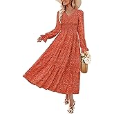 ZESICA Womens Floral Boho Maxi Dress 2026 Spring Summer Casual Long Sleeve V Neck A Line Flowy Wedding Guest Dresses