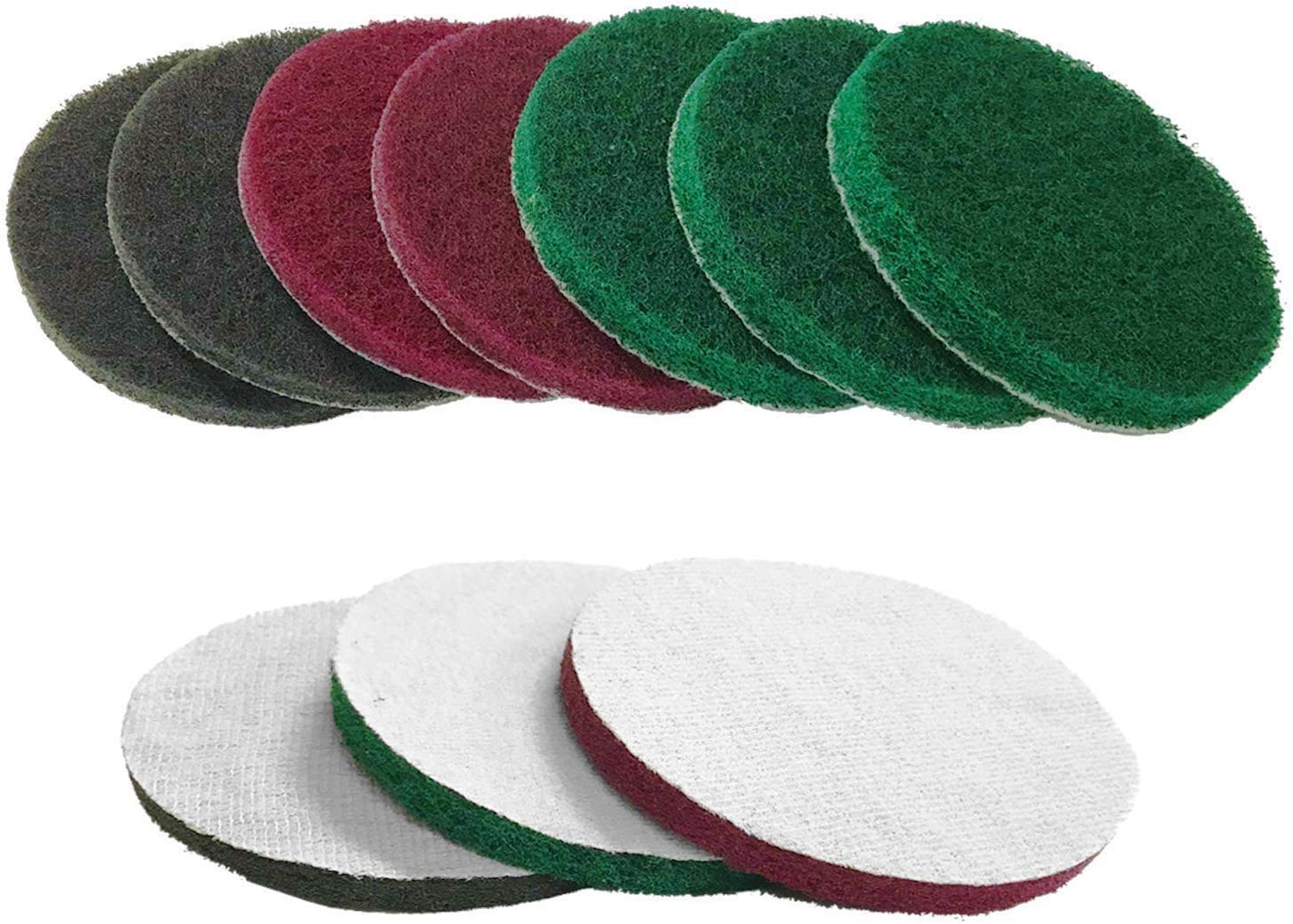 Utoolmart 5inch Replacement Scrubbing Pads 240 Grit Disc Flocking Round Drill Powered Brush Tile Scrubber Hook and Loop Industrial for Kitchen Bathroom Auto Cleaning Tool Green 5pcs