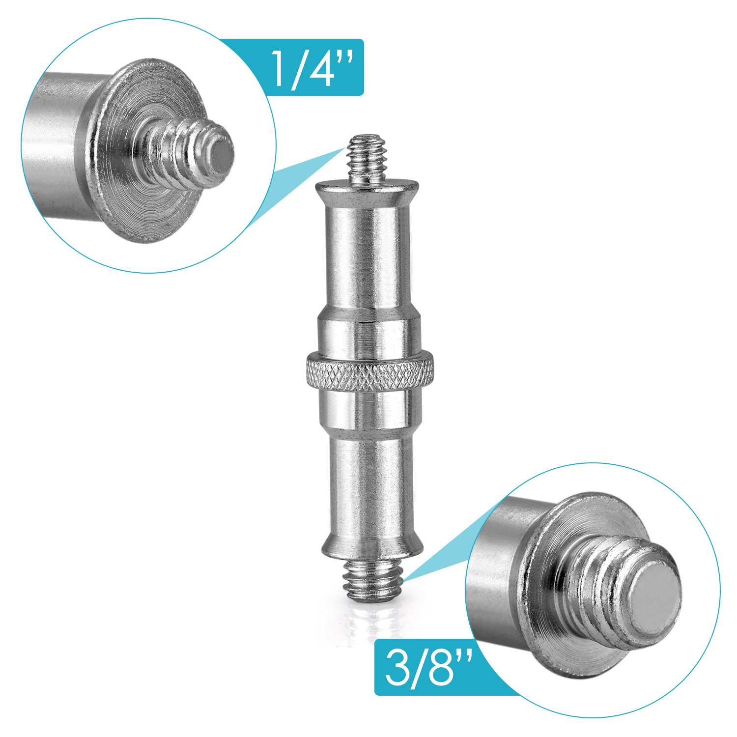 Neewer 2 Pieces Standard 1/4 to 3/8 inch Metal Male Convertor Threaded Screw Adapter Spigot Stud for Studio Light Stand, Hotshoe/Coldshoe Adapter, Ball Head, Wireless Flash Receiver, Trigger - ST24