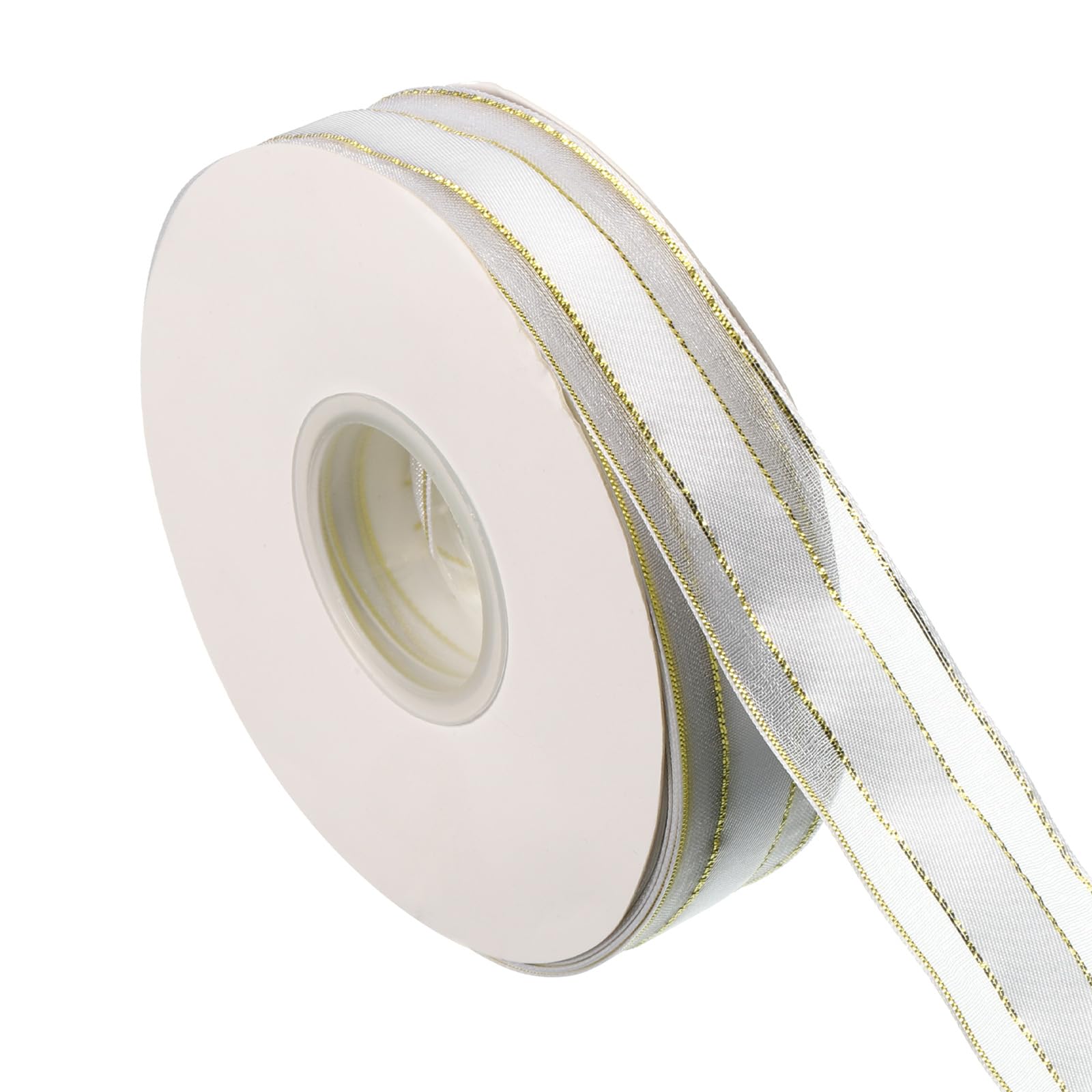PATIKIL 1 Inch x 46 Yard Organza Chiffon Ribbon, Golden Edge Gift Wrapping Ribbon for Bouquet Cake Invitations Card Decor Home Party Decoration, White