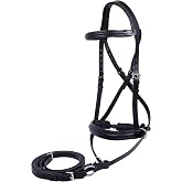 Wonder Care Genuine English Leather Crossover Crossunder Bitless Bridle for Horse Headstall with Reins