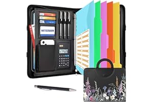NATISERAUM Portfolio Organizer - 3 Ring Binder with Zipper, Vegan Leather Business Padfolio Folder with Notepad Includes 5 Co