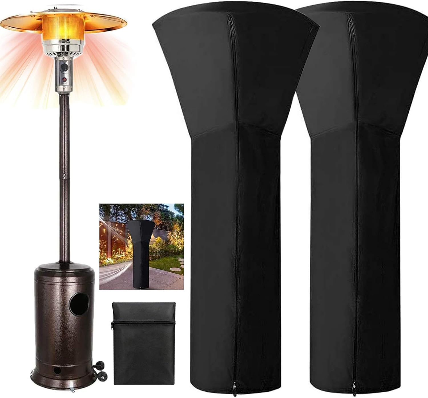 Patio Heater Covers Waterproof with Zipper Black-24 Months of use H87xD33xB19,Standing Propane Heater Covers for Home Outdoor Garden Treasuer with Upgraded 210D Standup Round Oxford