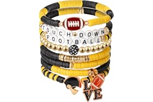 AKAIXI Game Day Football Bracelets for Women Men, Friendship Hypoallergenic Clay Beaded Stretch Bracelets,Stackable Sports Fans Charm Bangles,Football Mom Accessories Football Gifts for Matches