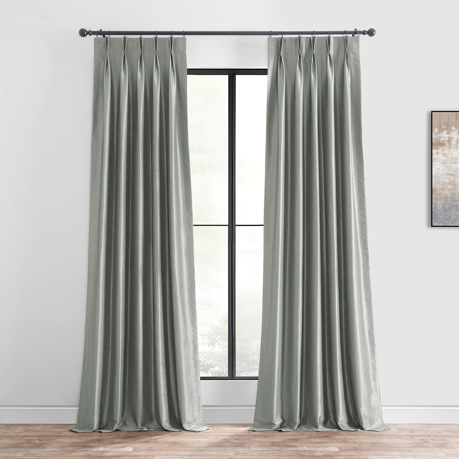 HPD Half Price Drapes PDCH-KBS9BO-108-FP Blackout Vintage Textured Faux Dupioni Pleated Curtain (1 Panel), 25 X 108, Silver