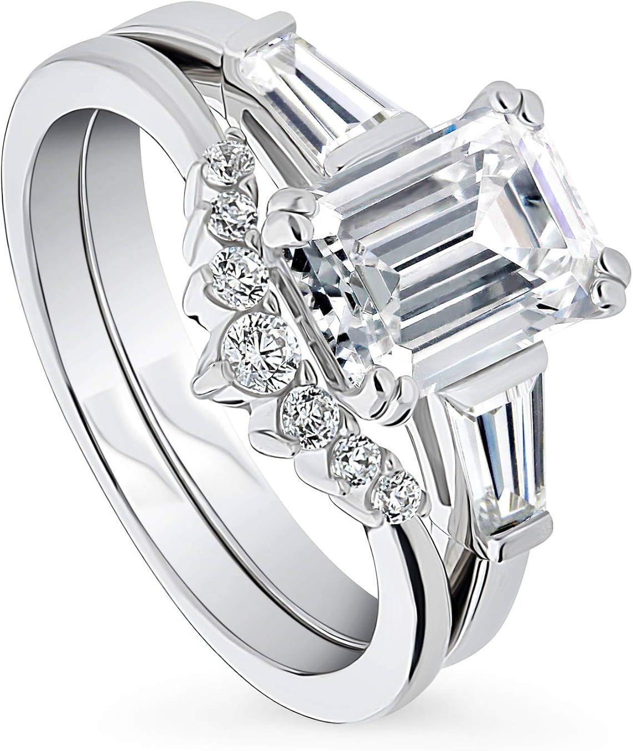 BERRICLE Rhodium Plated Sterling Silver Emerald Cut Cubic Zirconia CZ 3