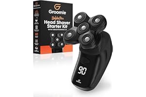 Groomie Cordless Bald Head Shavers for Men, BaldiePro Head Grooming Starter Kit - Includes Ergonomic BaldiePro Head Shaver, SmoothShave Blade 2.0, Cleaning Brush, Charging Cable & User Manual