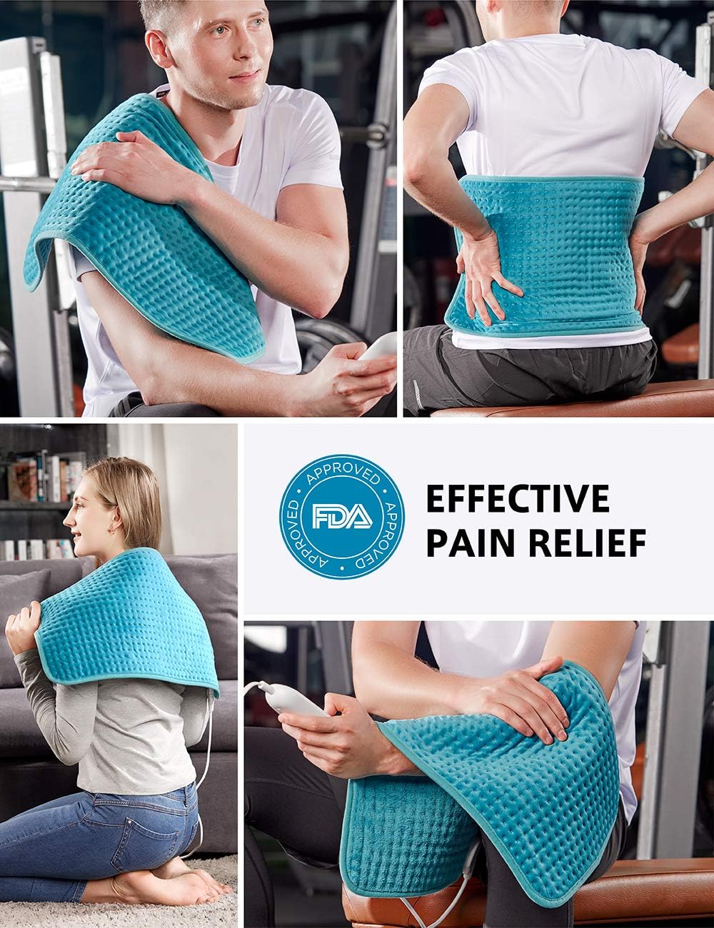 Homech Electric Heating Pads for Back Pain and Cramps Relief - Large [12"x24"] - Ultra-Soft Heat Pad with Moist & Dry Heat Therapy Options - Auto Shut Off - 6 Temperature-Hot Heated Pad: Health & Personal Care