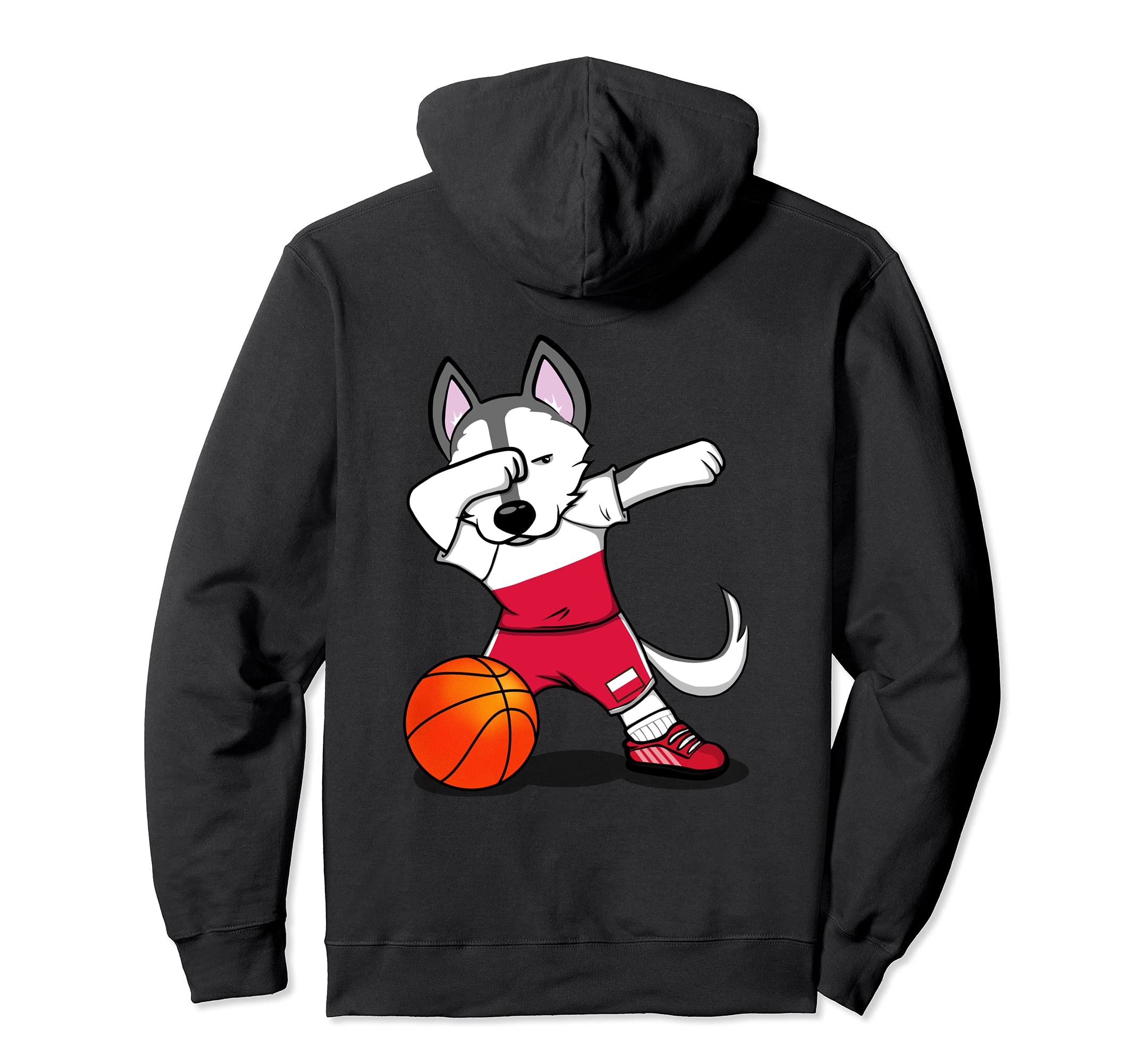 Dabbing Husky Dog Poland Basketball Fans Jersey Polish Flag Pullover Hoodie