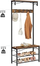 VASAGLE Coat Rack Hallway Cabinet with Top Board Bench Shoe Rack 5 Hooks view 9