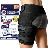 Doctor Developed Strengthening & Stabilizing Hip Brace for Men & Women - Hip Brace for Sciatica Pain Relief - Compression Wrap for Hips Pain- Thigh Supports With Medical Handbook (S/M, Black)