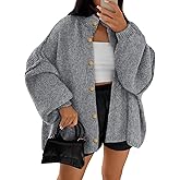 LILLUSORY Womens Oversized Chunky Knit Cardigan Sweaters Long Lantern Sleeve Button Down Cozy Trendy Jacket