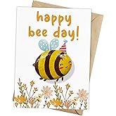 MALFIRST Happy Bee Day Card – Hand-Painted Pebble Bee Birthday Card, Cute Bee Greeting Card for Women, Kids & Friends, Unique Handmade Bee Card, Funny Bee Birthday or Bee Valentine Handcrafted Cards