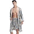 Haseil Men's Luxurious Kimono Robe with Shorts Silk Satin Bathrobes Lightweight Long Sleeve Sleepwear Set