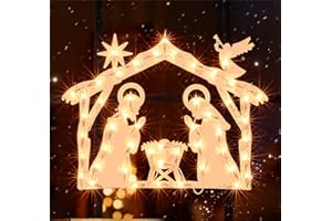 JUSTPRO Christmas Window Silhouette Lights, Lighted Nativity Double Sided Decorations with 50 Count Incandescent Mini Light, for Holiday Indoor Wall Door Glass Decor