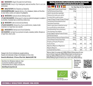 Sevenhills Wholefoods Semillas de Chia Crudas Orgánico 1kg: Amazon ...