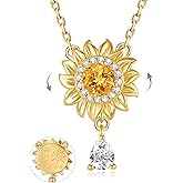 FANCIME Sunflower necklace Sterling Silver Yellow Gold Plated Spinning Anxiety Pendant for anti-stress, You Are My Sunshine Fidget Rotatable Jewelry Birthday Mothers Day Gifts for Women Wife Her