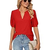 PerZeal Women's Summer Tops Tunic V Neck Ruffle Half Sleeve Blouses Short Sleeve Casual Loose Tops T-Shirts