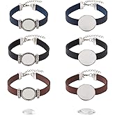 14 Pcs Leather Bracelet Adjustable Making Kit Cabochon Bezel Tray Blanks Base Tray Bangles Clear Glass Cabochon for DIY Bracelets Jewelry Making Supplies Women Gift