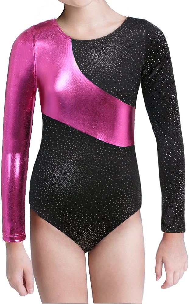 Gymnastics Long Sleeve Leotards for Girls Kids Ballet Sparkle Ribbons Dancewear