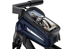 LEMEGO Bike Bag, EVA Waterproof Bike Frame Bag Bike Phone Mount with Rain Cover, Bike Phone Holder Bike Accessories Compatible Phones Under 7” (Blue), Large