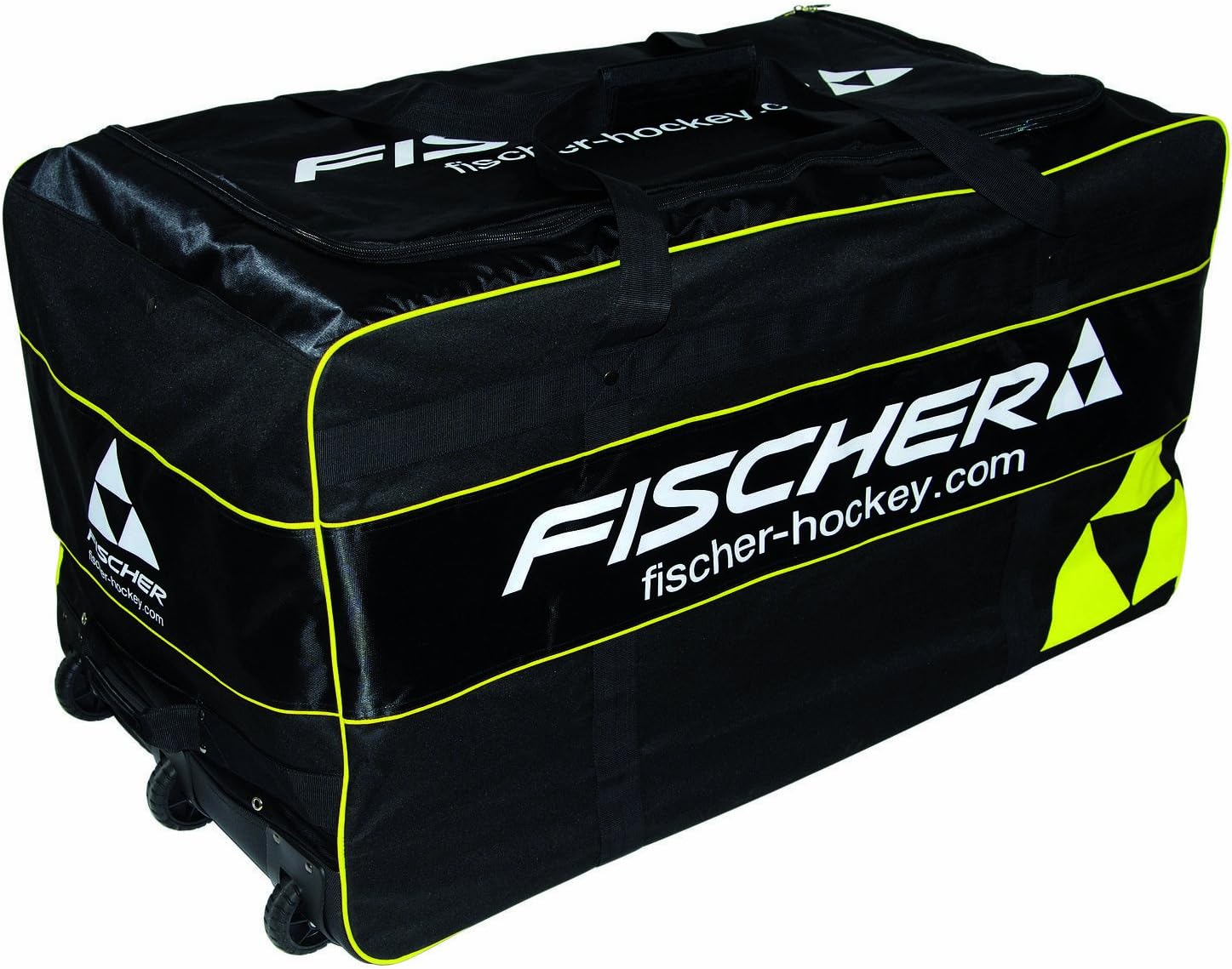 Fischer Hockey Senior Pro Goalie Wheel Bag, Black with Sulfur