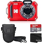 Kodak PIXPRO WPZ2 Rugged Waterproof Shockproof Digital Camera 16MP 4X Optical Zoom 1080P Full HD Video, 2.7" LCD (Red) Bundle with Camera Case, SanDisk 32GB microSDHC Card (4 Items)
