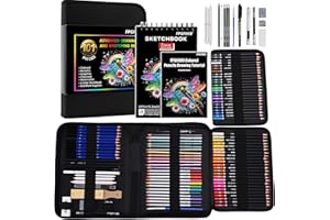 FPGFIIVO 101 Pcs Sketch Art Set, Art Supplies with 3-Color Sketchbook and Tutorial, Colored, Watercolor, Metallic, Graphite, Charcoal Pencils, Drawing Set Gifts for Artists Adults Kids Teens Beginner