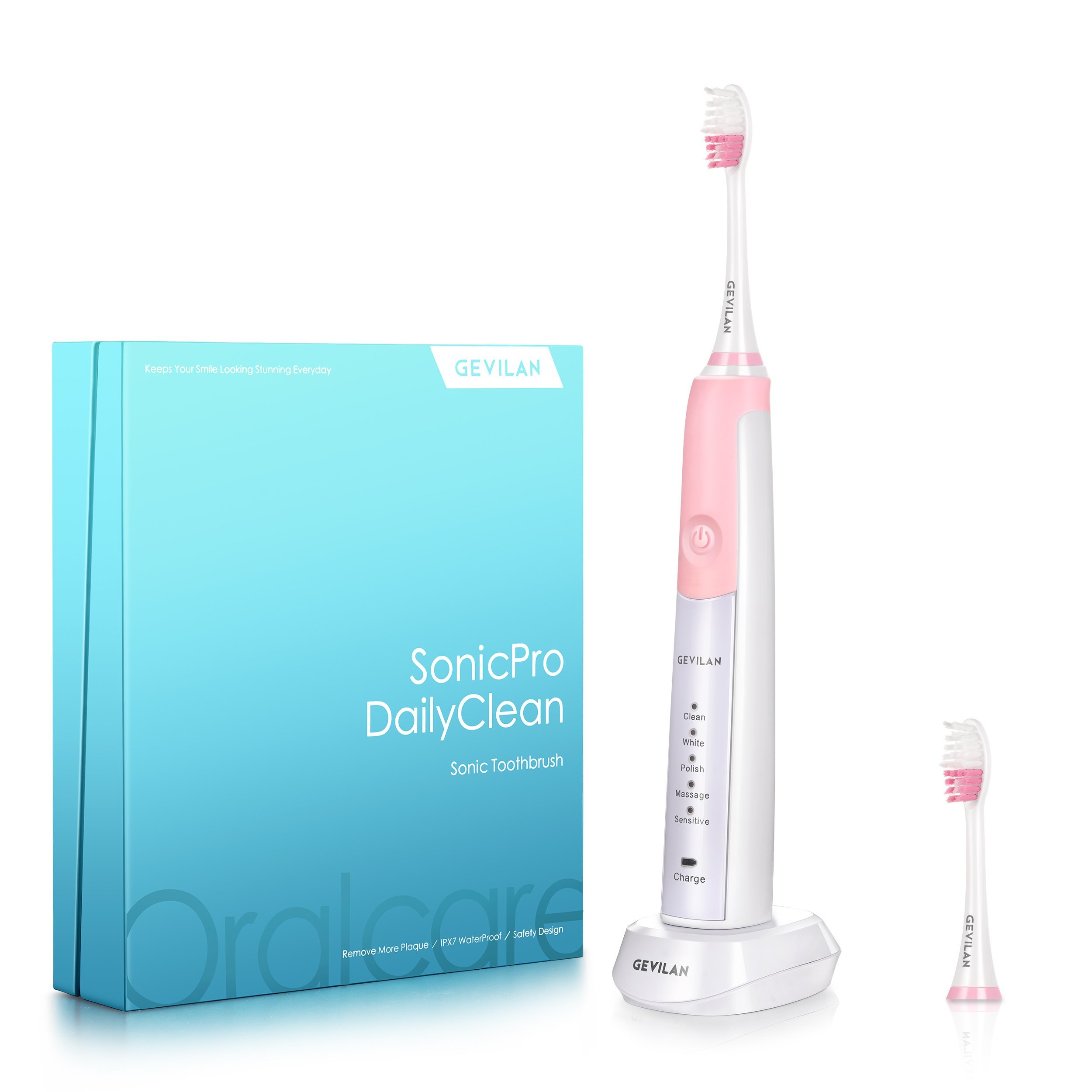 Sonic Pro Electric Toothbrush by Gevilan, 48000 Powerful Vibration with Rechargeable Battery, 5 Cleaning Modes with Smart Timer, Waterproof and Portable for Daily Oral Beauty Care, Home and Travel