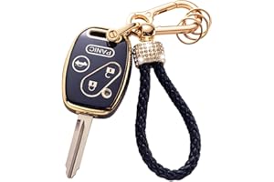Gematay for Honda Key Fob Cover with Keychain Lanyard, Key Fob Protector Compatible with Honda 2003-2012 Accord /2006-2013 Civic EX / 2009-2015 Pilot /2005-2006 CR-V Smart Key Case Holder, Black Bling
