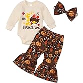 Cemion My First Thanksgiving Baby Girl Outfit Newborn Cotton Romper Bell Bottoms Flare Pants Set Infant Outfits