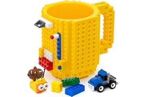TOYAMBA Build-on Brick Mug with 3 Packs of Building Blocks Compatible with Major Brands, BPA-Free Plastic Funny Coffee Mug for Men/Women, Funny Cups for Kids 16OZ (Yellow)