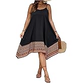 Floerns Women's Plus Size Boho Flowy Cami Dress Spaghetti Strap Vacation Midi Dresses