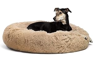 Best Friends by Sheri The Original Calming Donut Cat and Dog Bed in Shag Fur Taupe, Large 36"