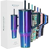 Elemental 40 oz Tumbler with Handle and Straw - Spill Proof Insulated Stainless Steel Commuter for Hot and Cold Beverages - Travel Coffee Mug with 2 Straws & Spill Proof Lid - 40oz - Iridescent