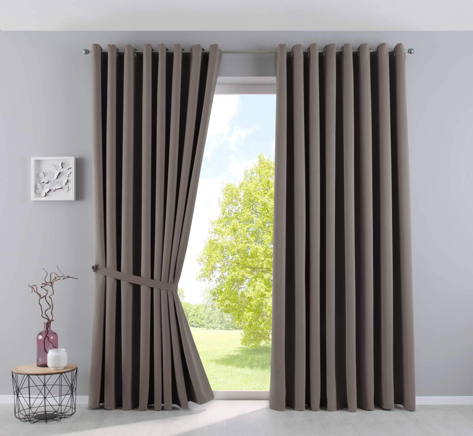 Gardinenbox Newyork Opaque Curtains, Taupe, H x W 225 x 295 cm, Pack of 2, Thermal Curtains, Blackout Curtain, Blackout Eyelets, Sound-Insulating, Oeko-Tex UV Protection Tiebacks, 201920600-2