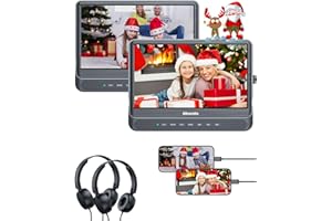 GOnavidio 12" Dual Car DVD Players with HDMI Input, Car TV Screen with Headphones, Mounting Brackets, Support Sync TV/Phone, USB/TF Card, MP4/MKV, Play Same/Different Movies, Dual Speakers, No Battery